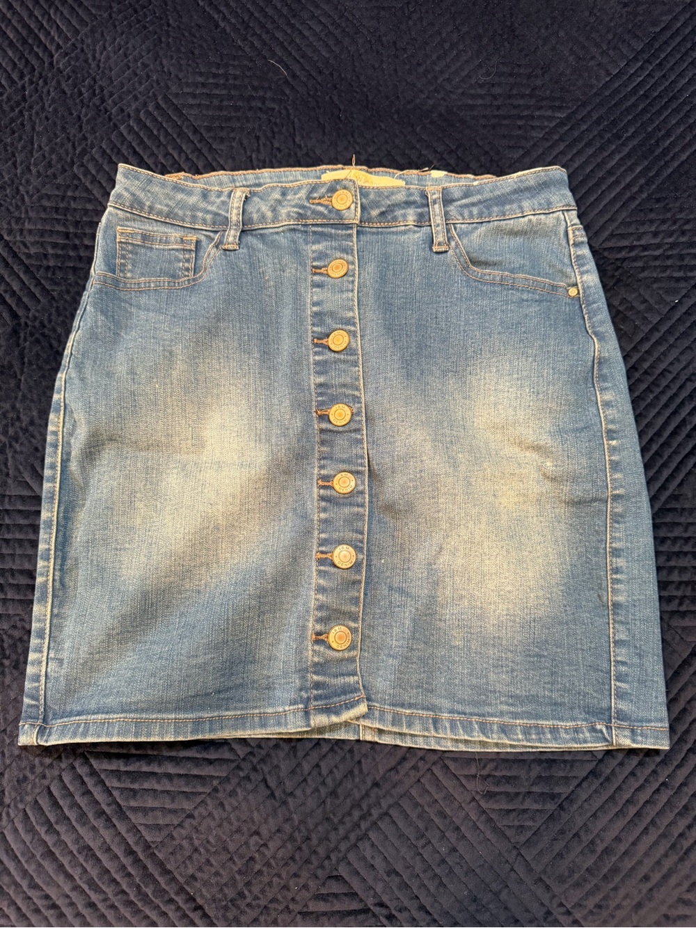 I&M Jeans Button Front Denim Mini Skirt Medium Stretch Blue Jean Skirt